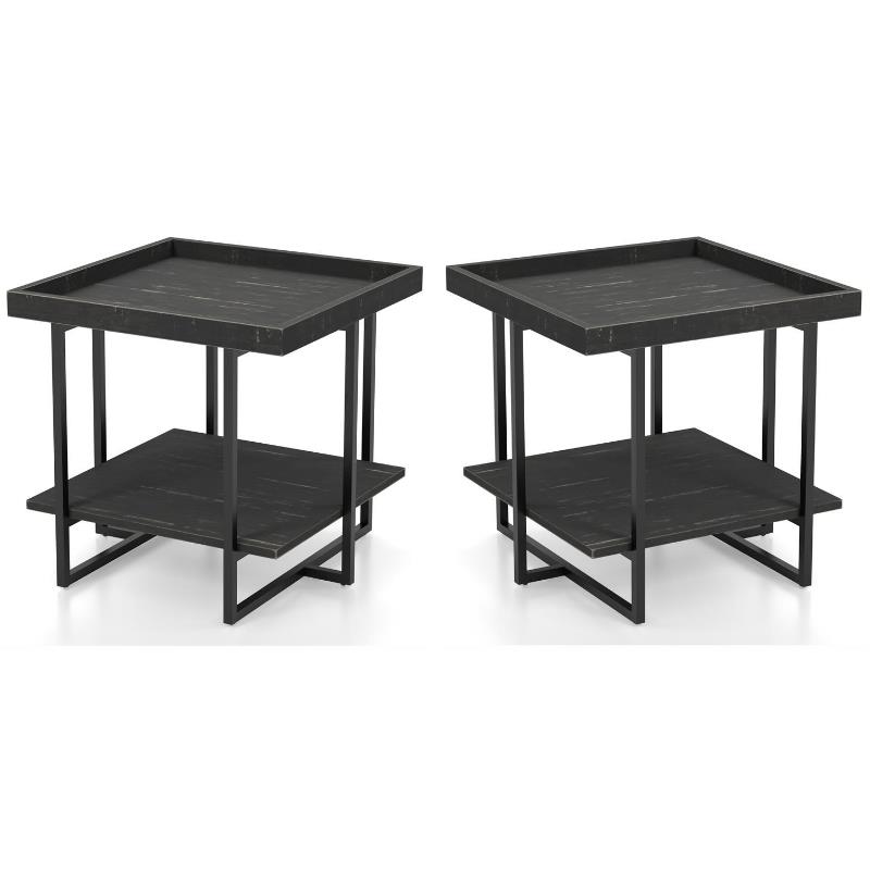 Home Square Prakers Industrial Wood 1-Shelf End Table in Black - Set of 2