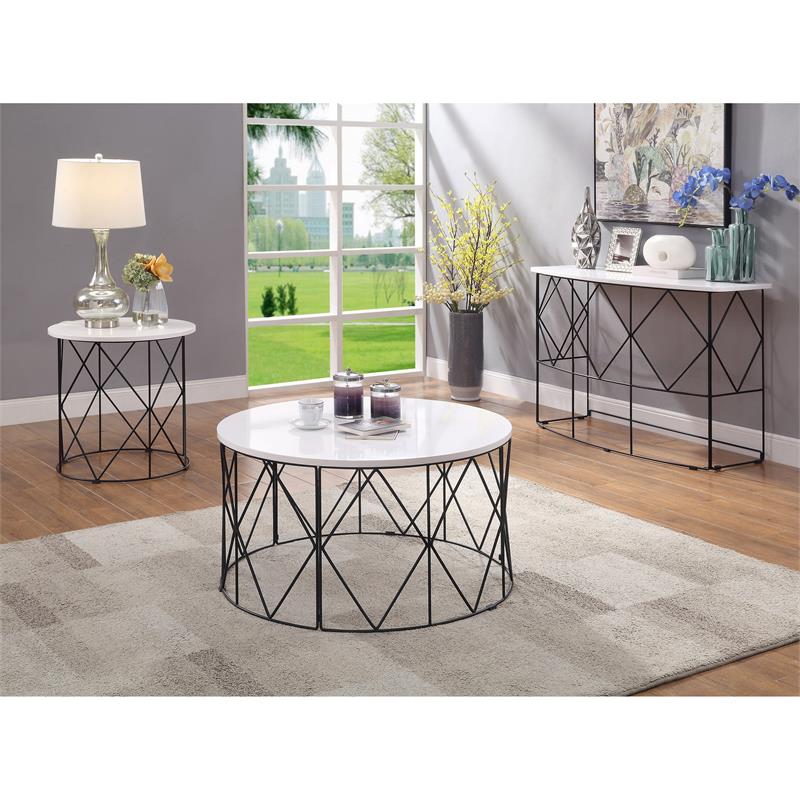 Home Square Borche Industrial Wood End Table in White and Black - Set of 2