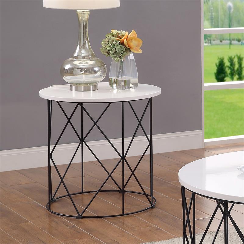 Home Square Borche Industrial Wood End Table in White and Black - Set of 2