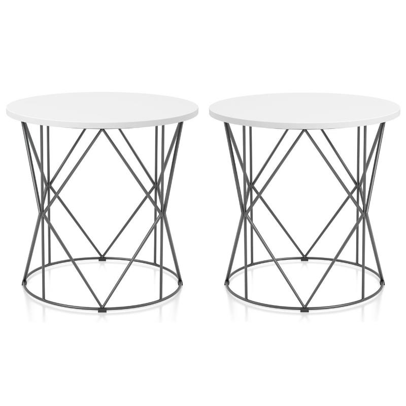 Home Square Borche Industrial Wood End Table in White and Black - Set of 2