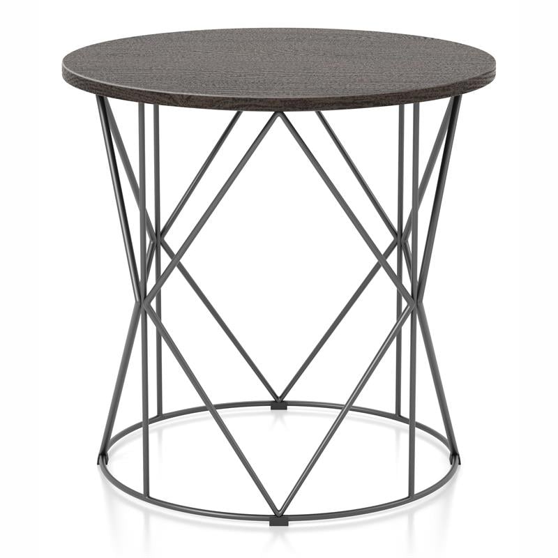Home Square Borche Industrial Wood End Table in Walnut and Black - Set of 2