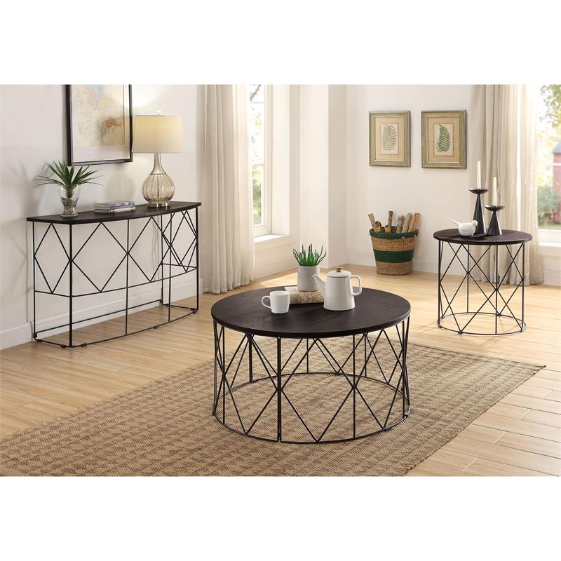 Home Square Borche Industrial Wood End Table in Walnut and Black - Set of 2