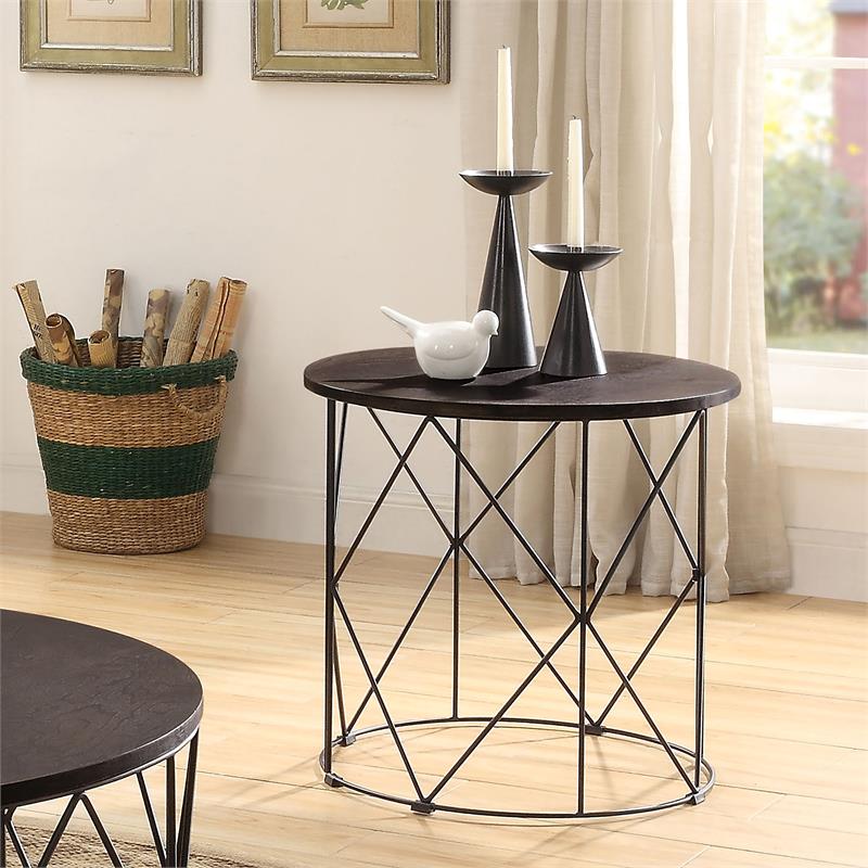Home Square Borche Industrial Wood End Table in Walnut and Black - Set of 2