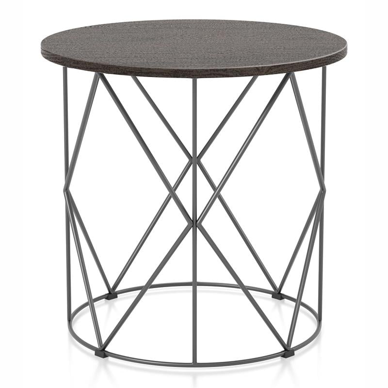 Home Square Borche Industrial Wood End Table in Walnut and Black - Set of 2