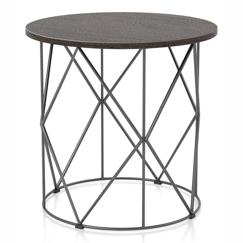 Home Square Borche Industrial Wood End Table in Walnut and Black - Set of 2