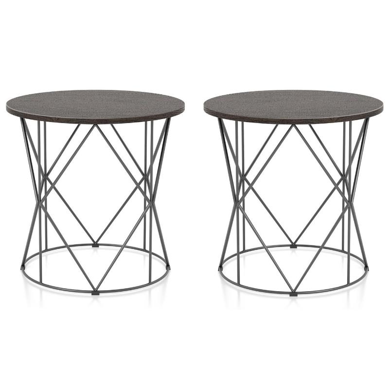 Home Square Borche Industrial Wood End Table in Walnut and Black - Set of 2