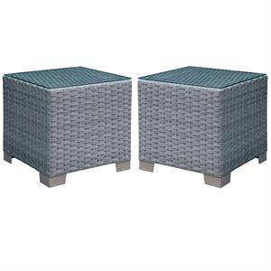 Home Square Condor Rattan Glass Top Patio End Table in Gray - Set of 2
