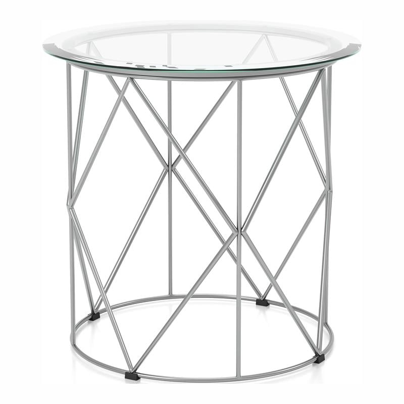 Home Square Fland Contemporary Glass Top End Table in Chrome - Set of 2