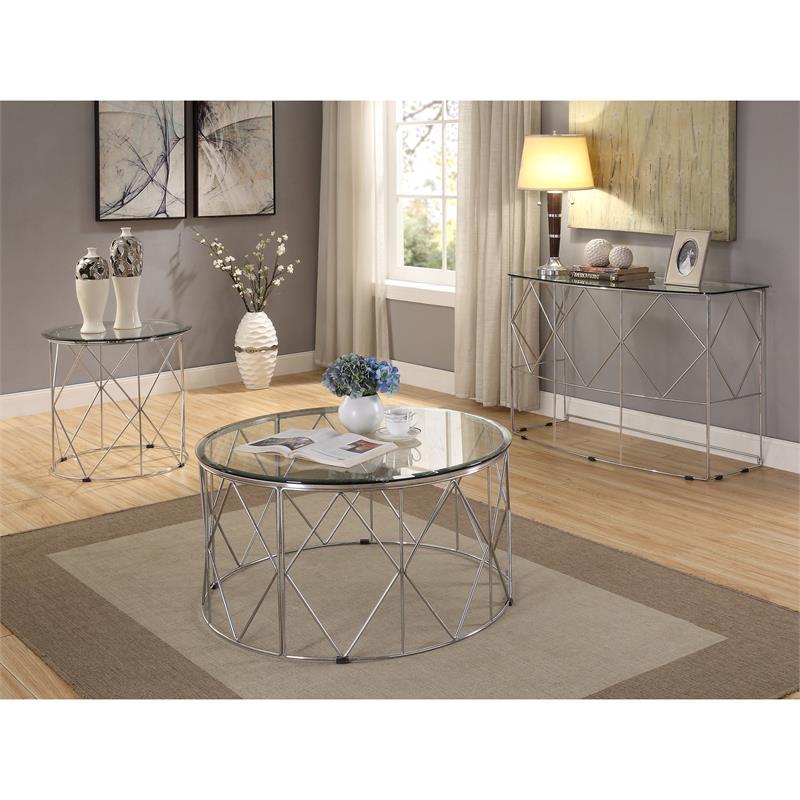 Home Square Fland Contemporary Glass Top End Table in Chrome - Set of 2