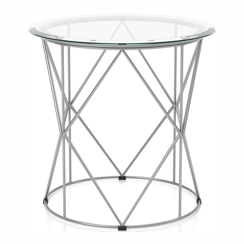 Home Square Fland Contemporary Glass Top End Table in Chrome - Set of 2