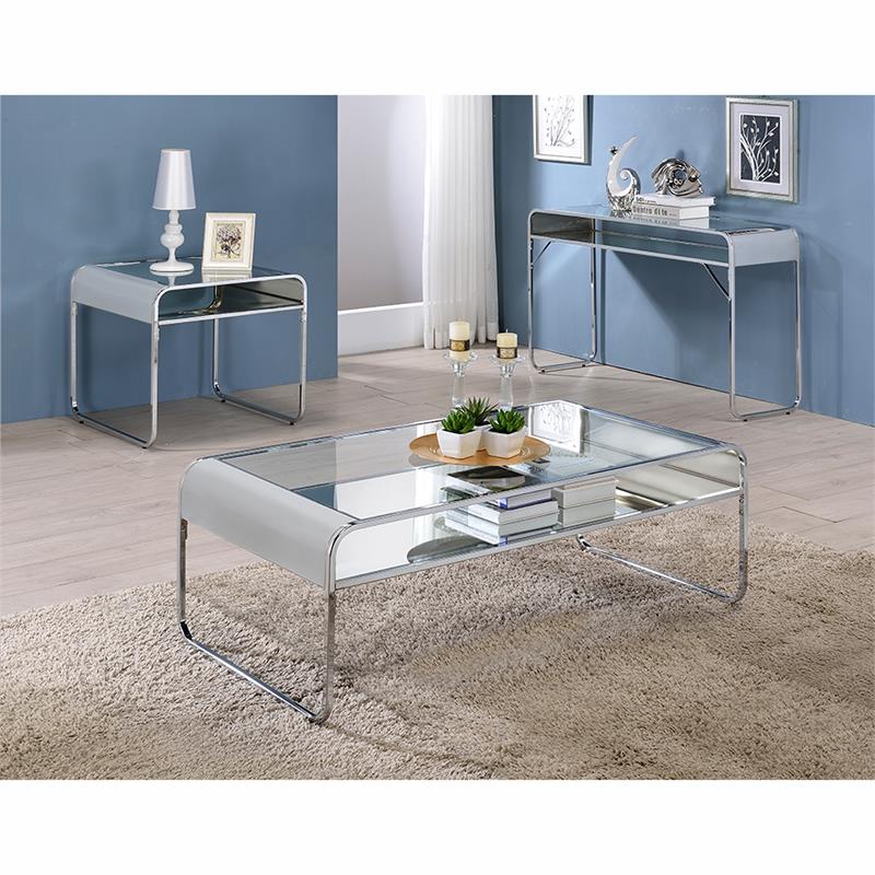 Home Square Marcusen Contemporary Glass Top End Table in Chrome - Set of 2