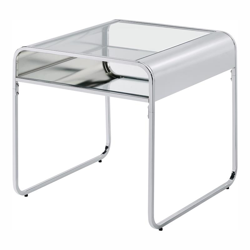 Home Square Marcusen Contemporary Glass Top End Table in Chrome - Set of 2