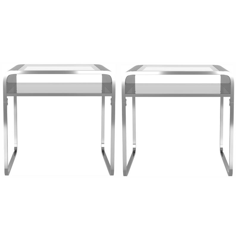 Home Square Marcusen Contemporary Glass Top End Table in Chrome - Set of 2