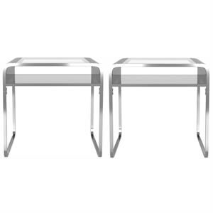 Home Square Marcusen Contemporary Glass Top End Table in Chrome - Set of 2