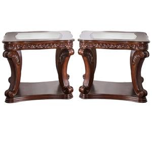 Home Square Traditional Wood Open Shelf End Table in Dark Oak - Set of 2