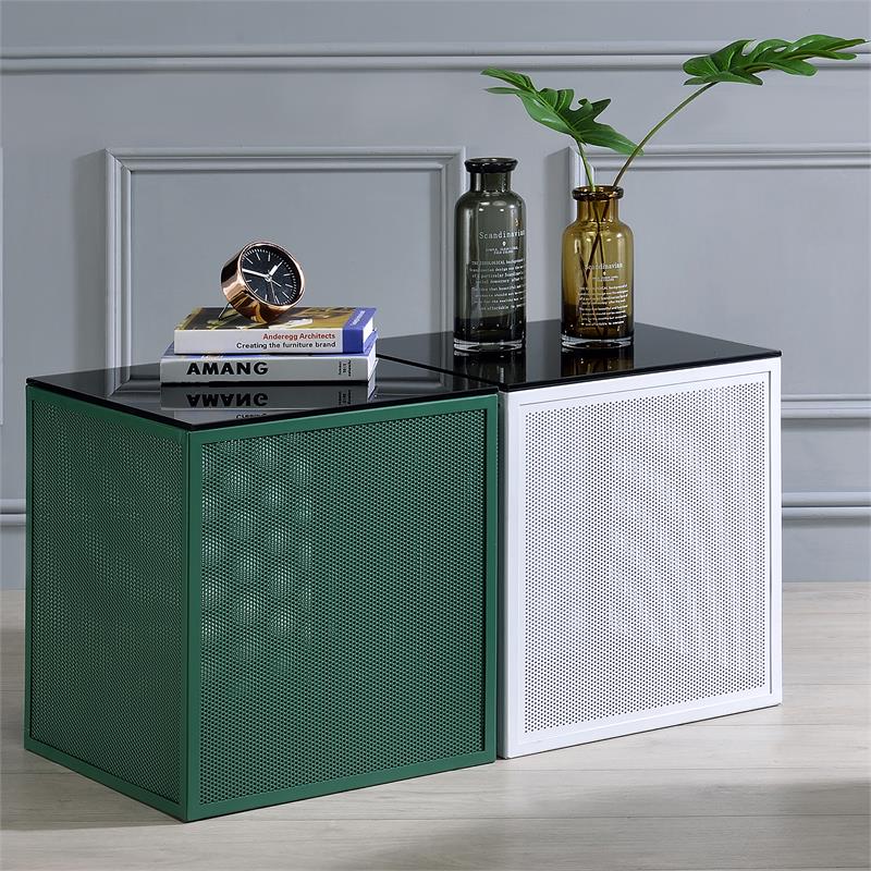 Home Square Kelforia Contemporary Glass Top Side Table in White - Set of 2