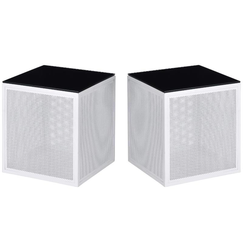 Home Square Kelforia Contemporary Glass Top Side Table in White - Set of 2