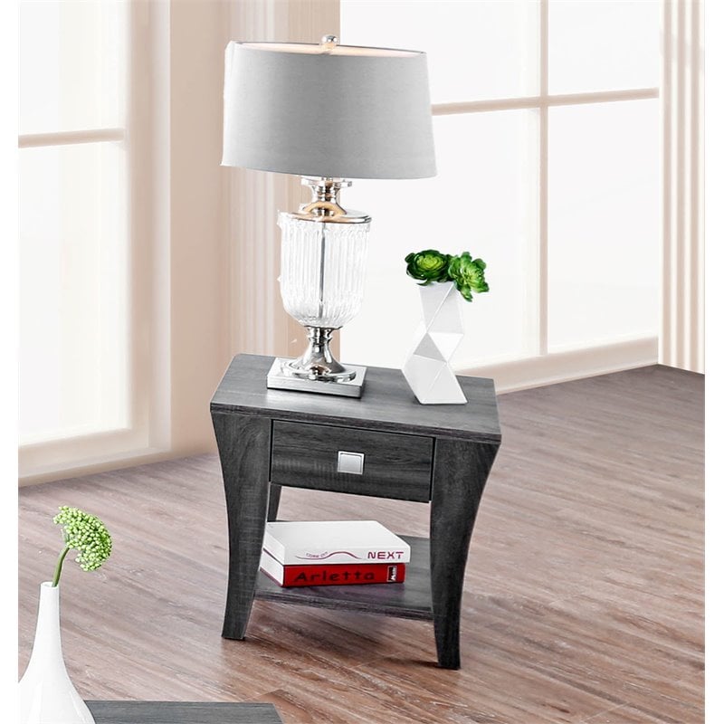 Home Square Ami Transitional Wood Storage End Table in Gray - Set of 2