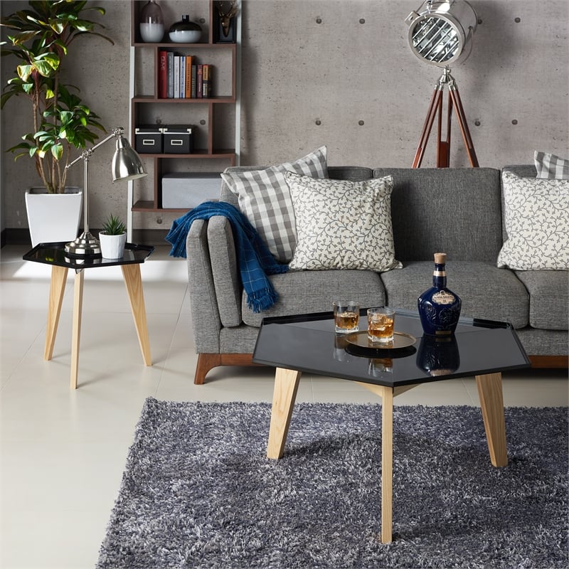 Home Square Bok Modern Chic Metal Tray-Top End Table in Black - Set of 2