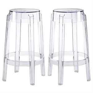 Home Square 2 Piece Transparent Polycarbonate 26.5&quot Counter Stool Set in Clear