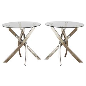 Home Square Cheatham Metal and Glass Round End Table in Chrome - Set of 2