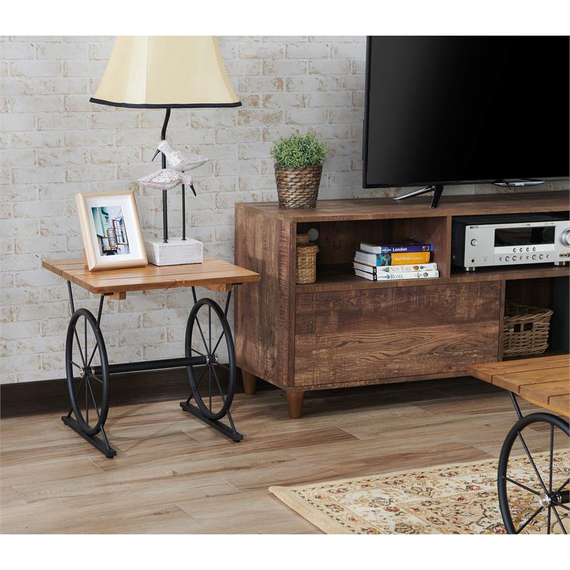 Home Square Davide Industrial Wood End Table in Warm Oak - Set of 2