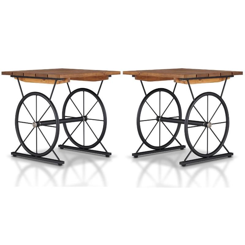 Home Square Davide Industrial Wood End Table in Warm Oak - Set of 2