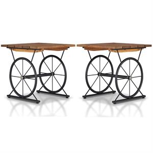Home Square Davide Industrial Wood End Table in Warm Oak - Set of 2