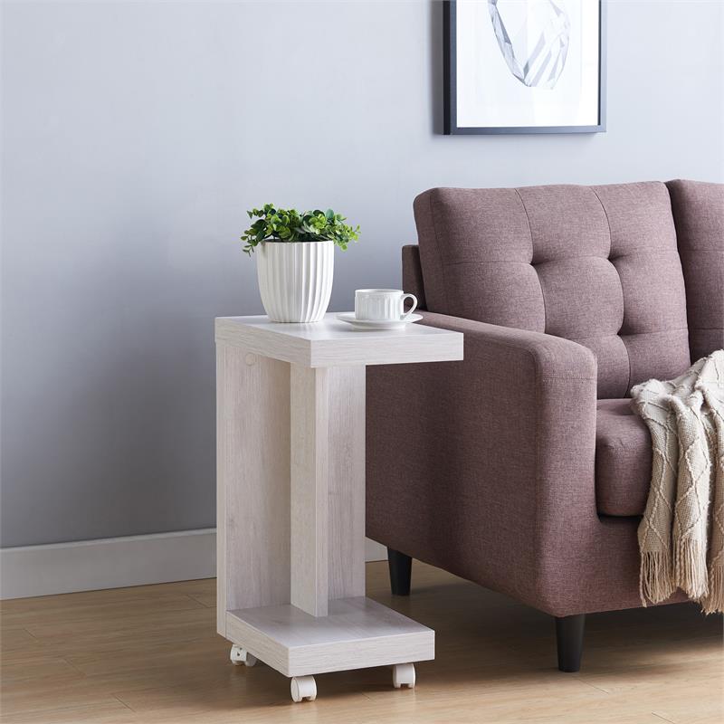 Home Square Modern Vecker Wood Mobile End Table in White Oak - Set of 2