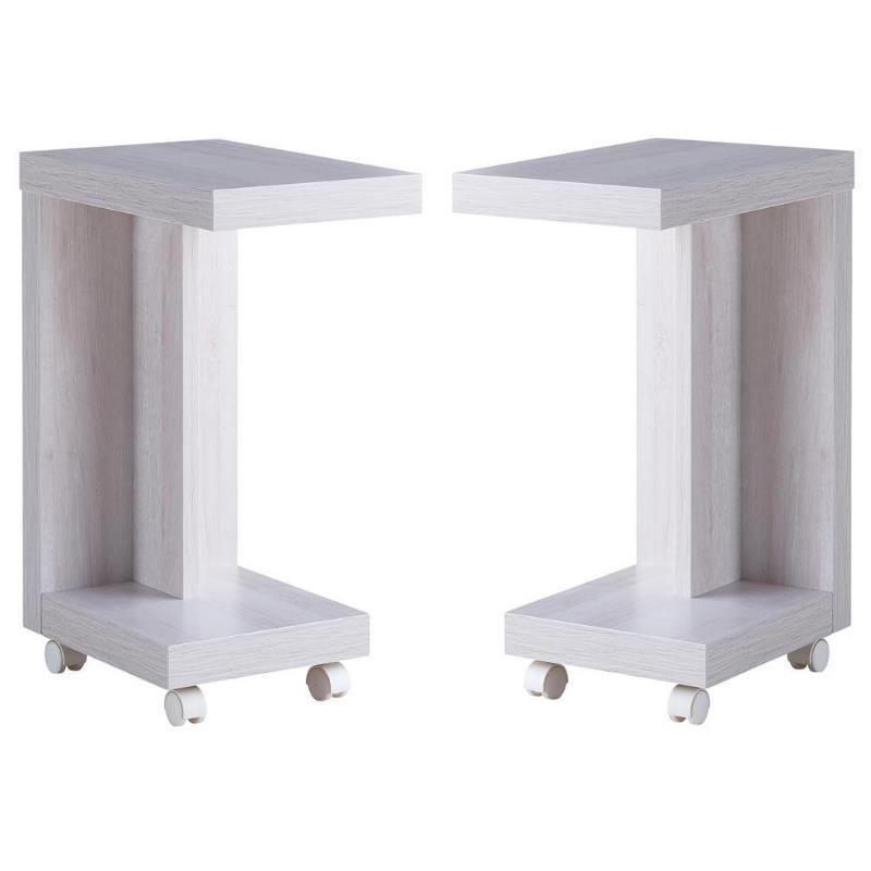 Home Square Modern Vecker Wood Mobile End Table in White Oak - Set of 2