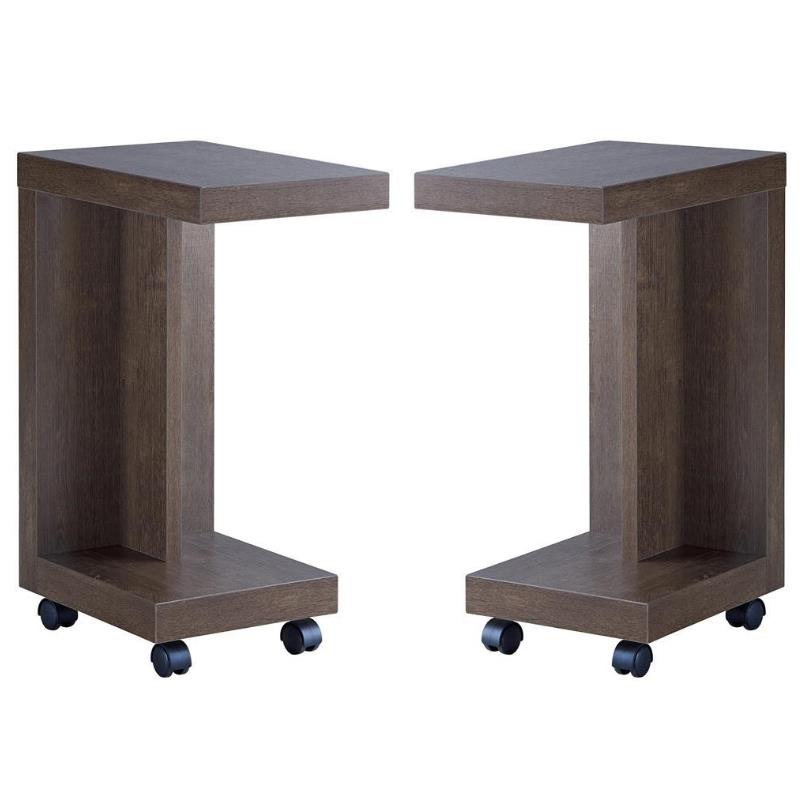 Home Square Modern Vecker Wood Mobile End Table in Walnut Oak - Set of 2