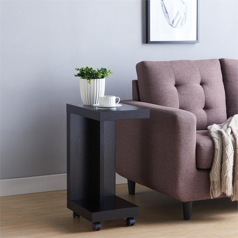 Home Square Modern Vecker Wood Mobile End Table in Espresso - Set of 2