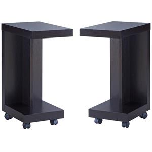 Home Square Modern Vecker Wood Mobile End Table in Espresso - Set of 2
