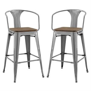 Home Square Promenade 30&quot Metal Bar Stool in Gunmetal - Set of 2