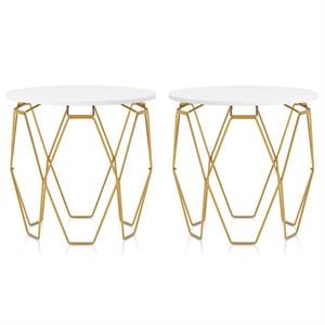 Home Square Zoom Contemporary Wood End Table in White and Gold - Set of 2