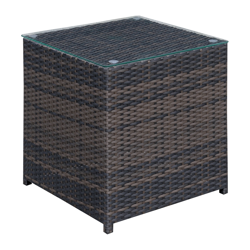 Home Square Daley Contemporary Glass Top Patio End Table in Brown - Set of 2