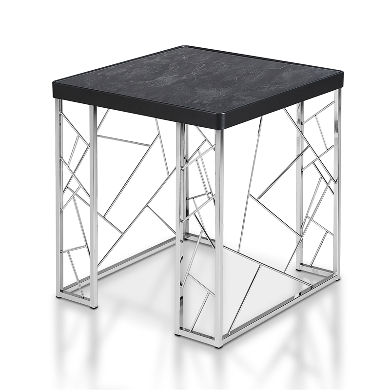 Home Square Stefano Contemporary Metal End Table in Black and Chrome - Set of 2