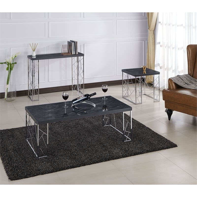 Home Square Stefano Contemporary Metal End Table in Black and Chrome - Set of 2
