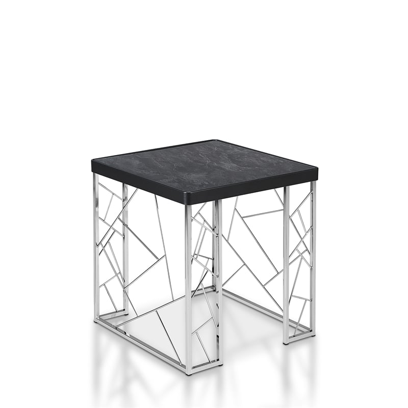 Home Square Stefano Contemporary Metal End Table in Black and Chrome - Set of 2