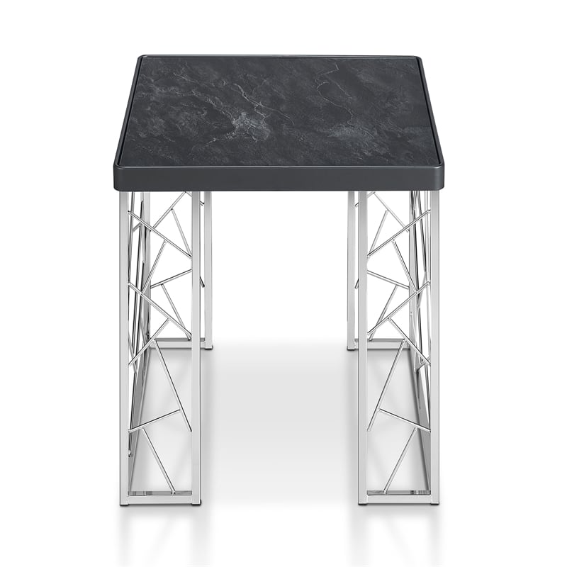 Home Square Stefano Contemporary Metal End Table in Black and Chrome - Set of 2