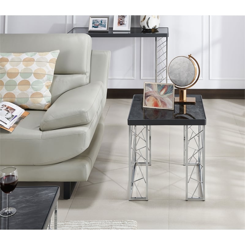 Home Square Stefano Contemporary Metal End Table in Black and Chrome - Set of 2