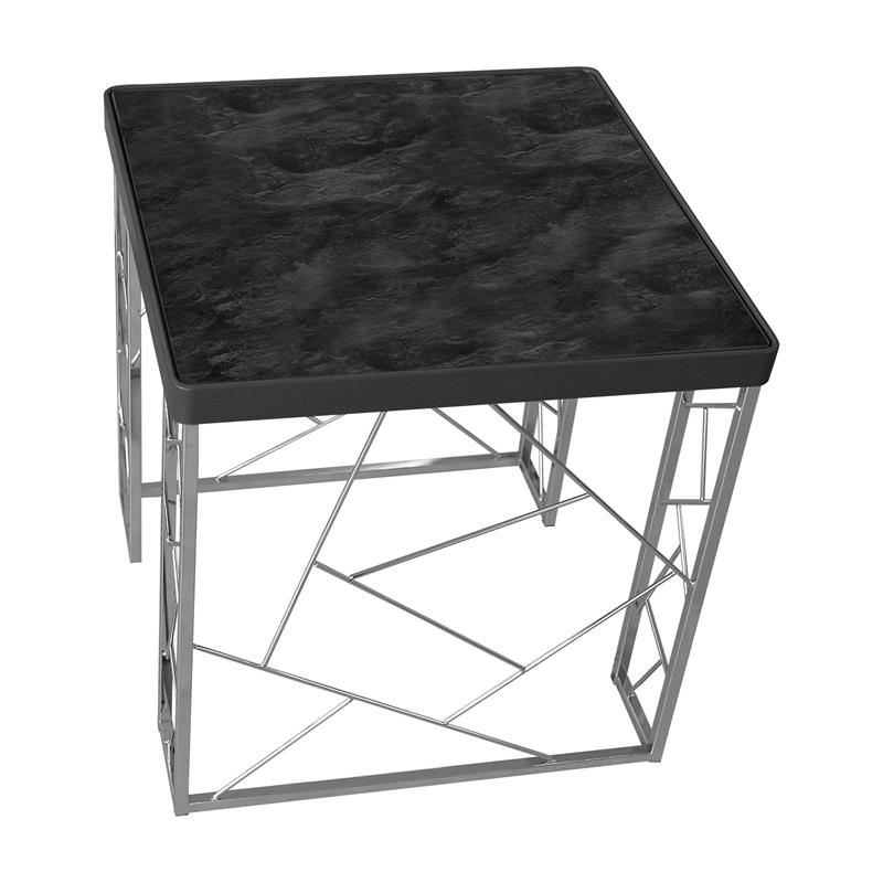 Home Square Stefano Contemporary Metal End Table in Black and Chrome - Set of 2