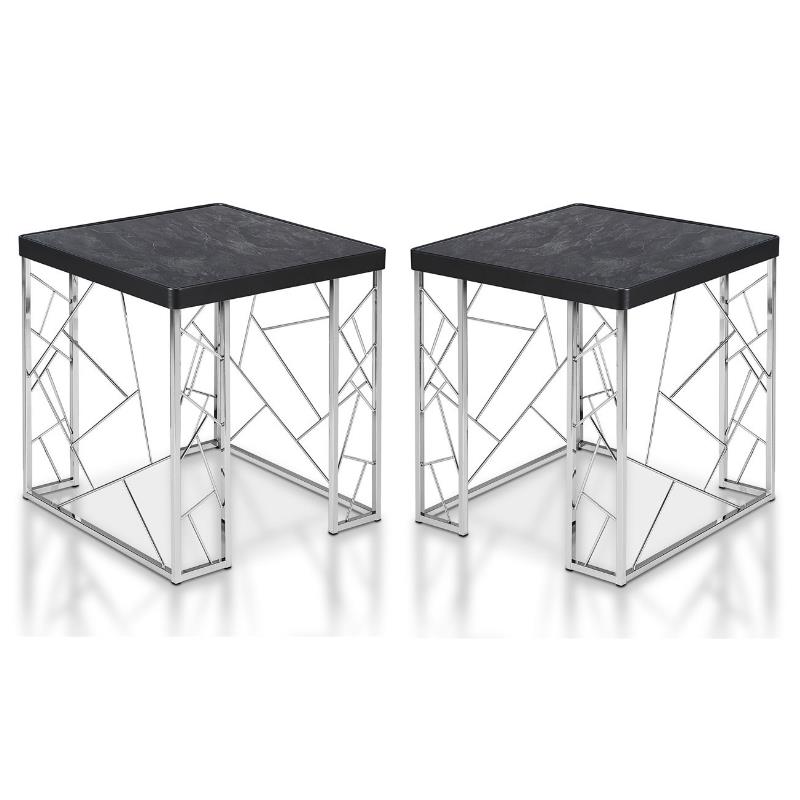 Home Square Stefano Contemporary Metal End Table in Black and Chrome - Set of 2