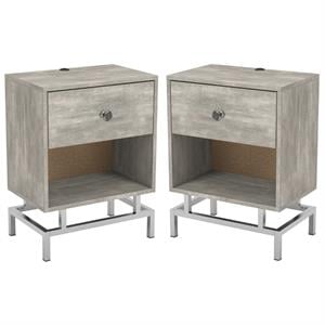 Home Square Lyn Contemporary Wood 1-Drawer End Table in Light Gray - Set of 2