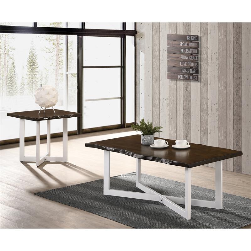 Home Square Baletto Contemporary Wood End Table in Oak and White - Set of 2