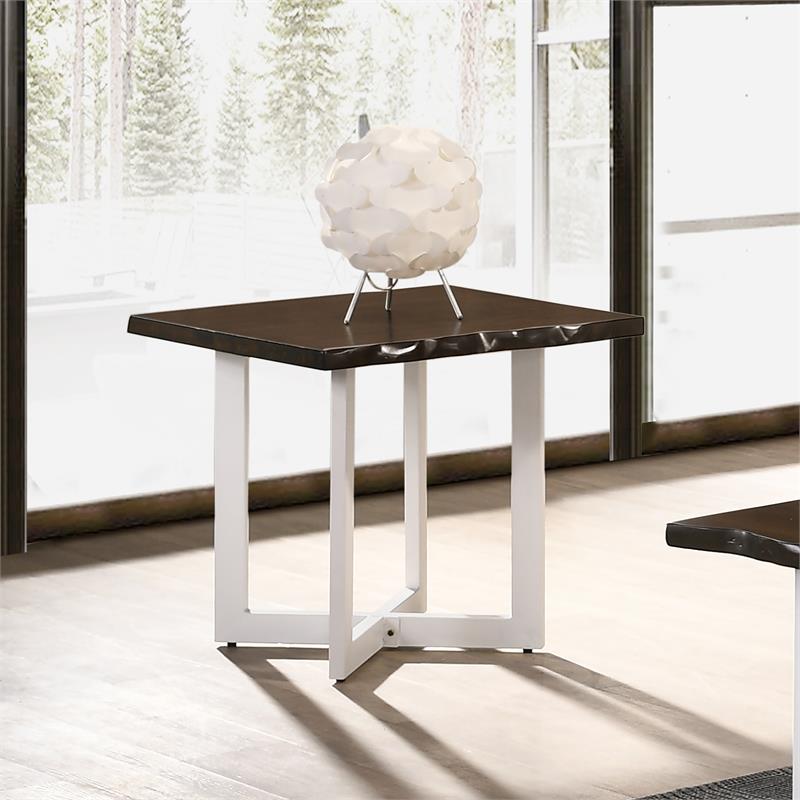 Home Square Baletto Contemporary Wood End Table in Oak and White - Set of 2