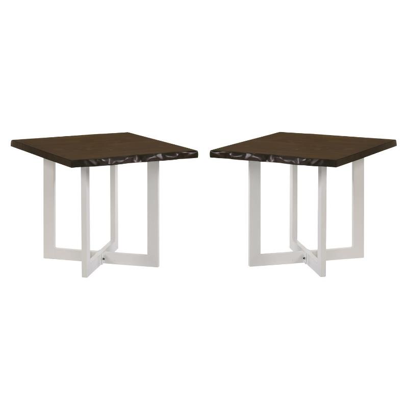 Home Square Baletto Contemporary Wood End Table in Oak and White - Set of 2