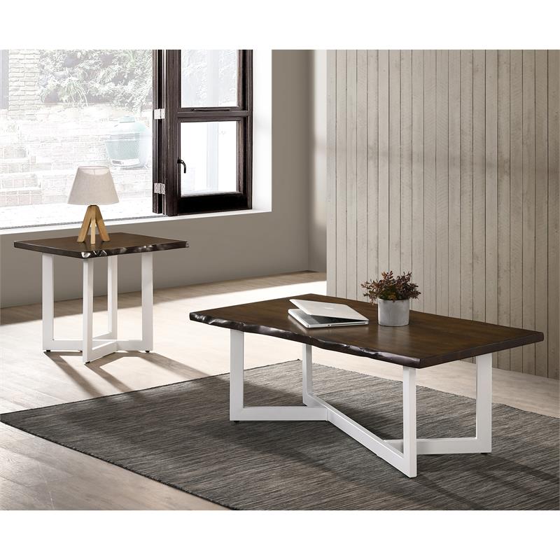 Home Square Krestian Contemporary Wood End Table in Oak and White - Set of 2