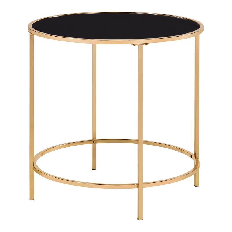 Home Square Contemporary Black Glass Top Side Table in Champagne - Set of 2
