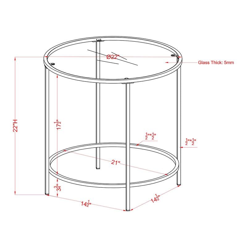 Home Square Contemporary Black Glass Top Side Table in Champagne - Set of 2